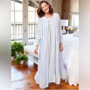 Eileen West Moonlight Sonata Cotton Long Ballet Nightgown Robe Baby Blue Sz XL